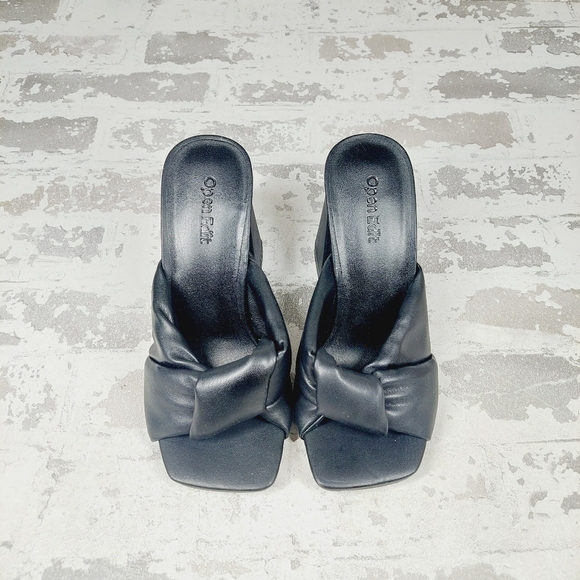 NEW Open Edit Saydee Black Slip On Square Toe Block Heel Sandals F664 - Picture 7 of 9